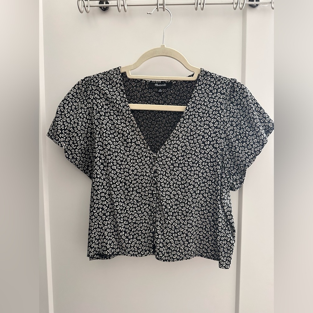 Madewell Micro Daisy Flutter Sleeve Crop Top XS
